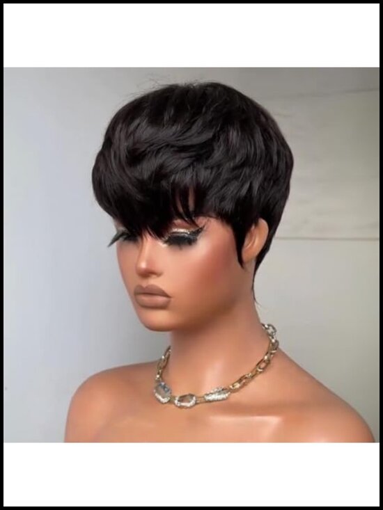 100% Human Hair Pixie Cut Wig for Black Women Glueless Short Straight Full